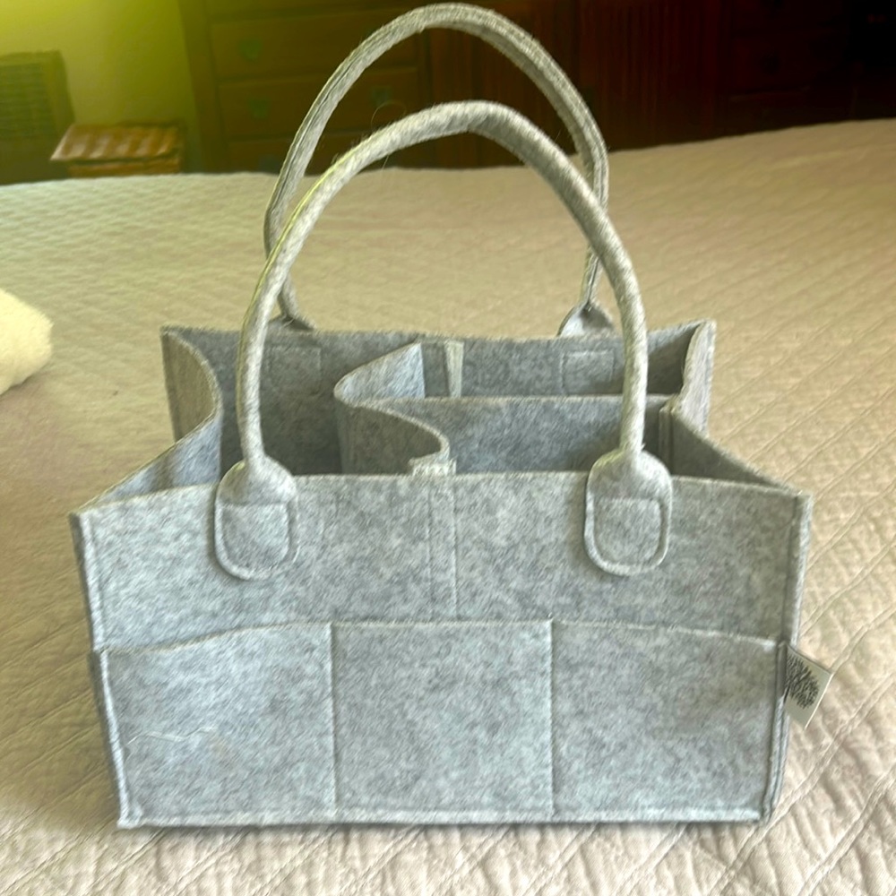 Parker Baby Diaper Caddy- gray felt EUC